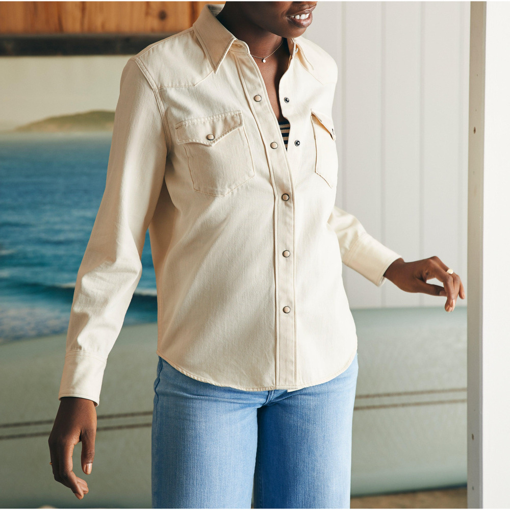 Faherty Denim Beige Oganic Cotton Western Shirt Size XS
